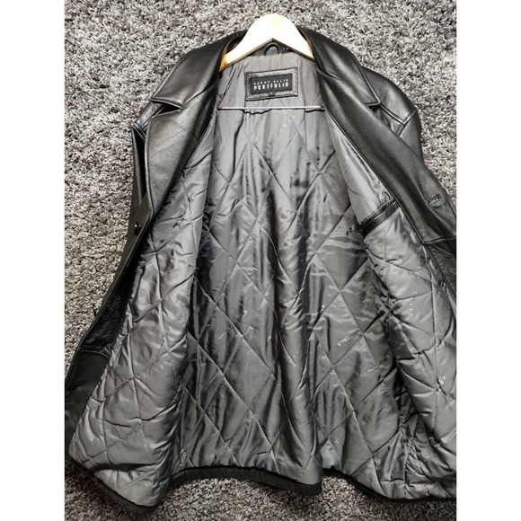 Perry Ellis Portfolio Leather Jacket Men Large Black Quilt Lined Button Front - Picture 7 of 8
